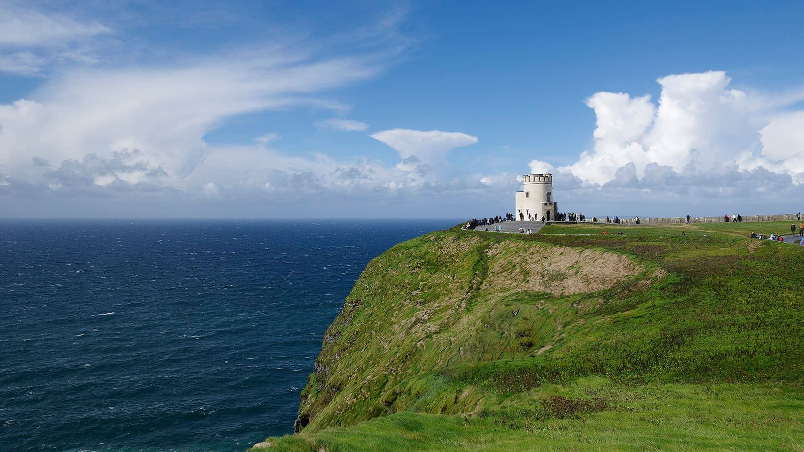 The Cliffs of Moher on Ireland's west coast, with O'Brien's Tower above the Atlantic